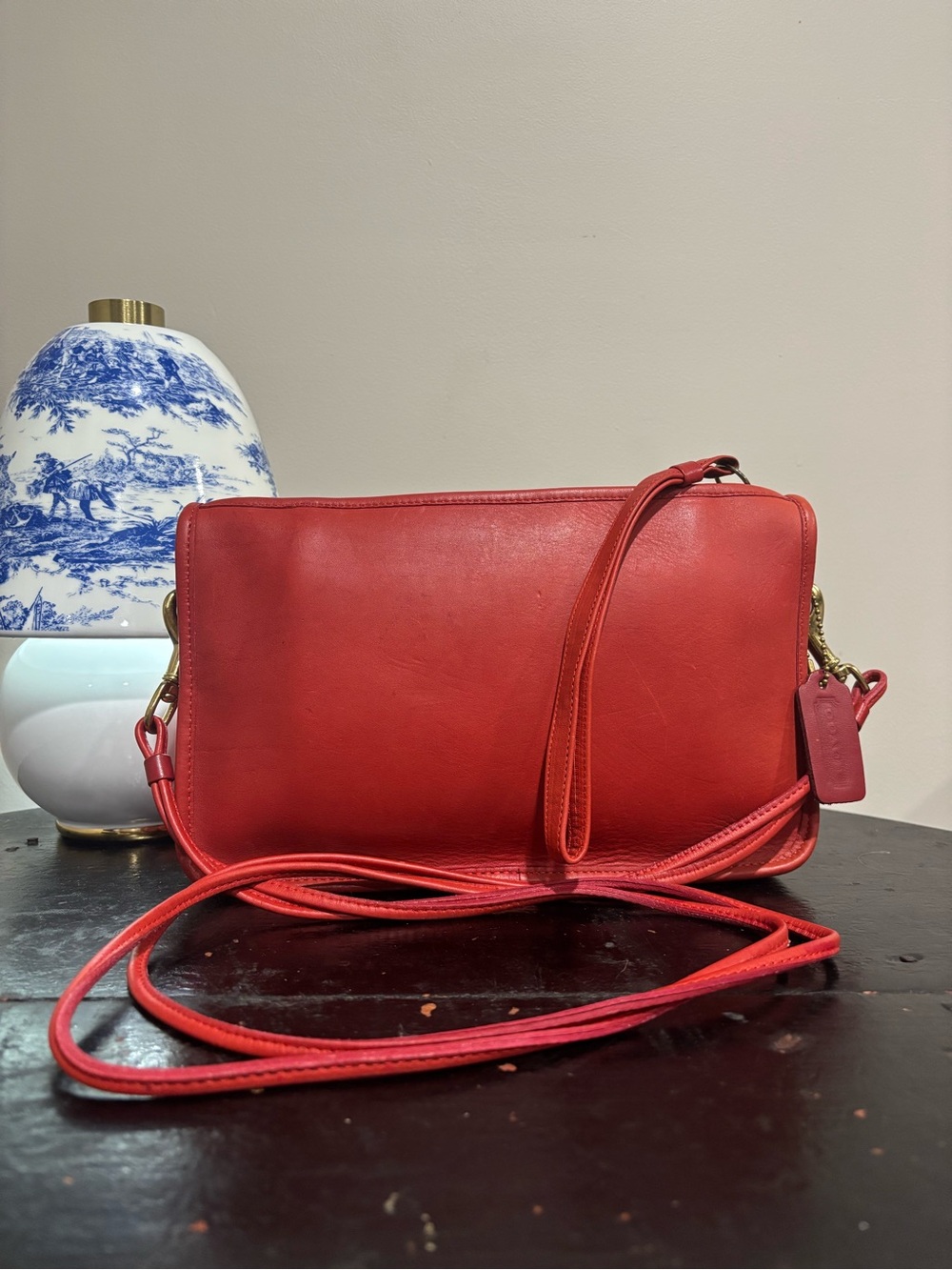 Vintage Coach Red Leather Basic Bag No 0194-958 Crossbody Clutch USA